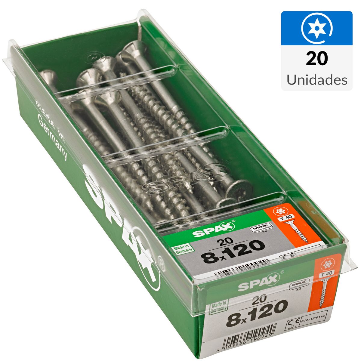 SPAX AMERICAN SCREW - Tornillo Tirafondo Madera Aglomerada 120 mm 8 mm 20 unidad(es)