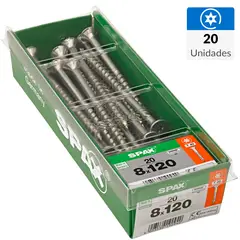 SPAX AMERICAN SCREW - Tornillo Tirafondo Cabeza Plana Madera Aglomerada 120 mm 8 mm 20 Unidades