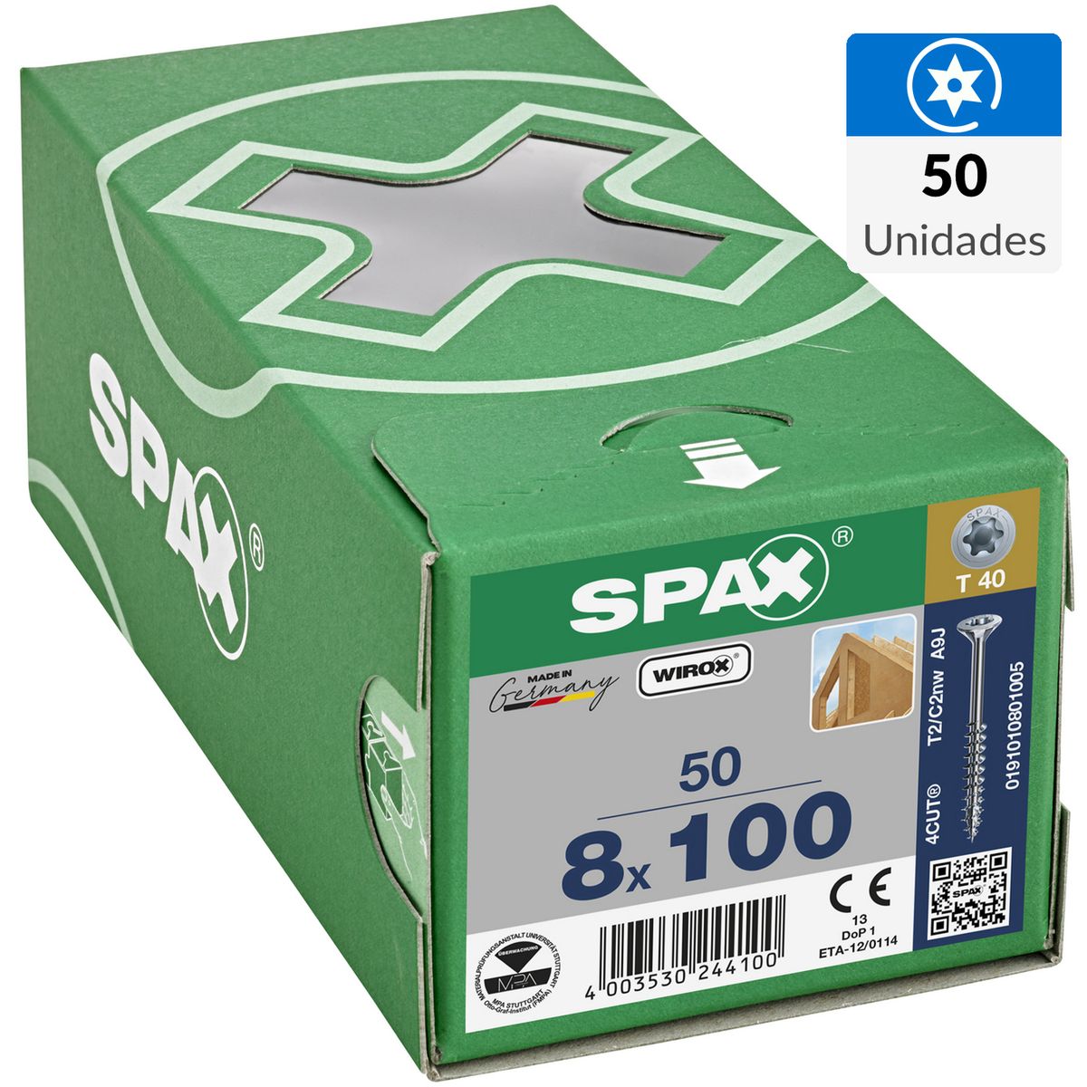 SPAX AMERICAN SCREW - Tornillo Tirafondo Madera Aglomerada 100 mm 8 mm 50 unidad(es)