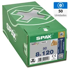 SPAX AMERICAN SCREW - Tornillo Tirafondo Cabeza Plana Madera Aglomerada 120 mm 8 mm 50 Unidades