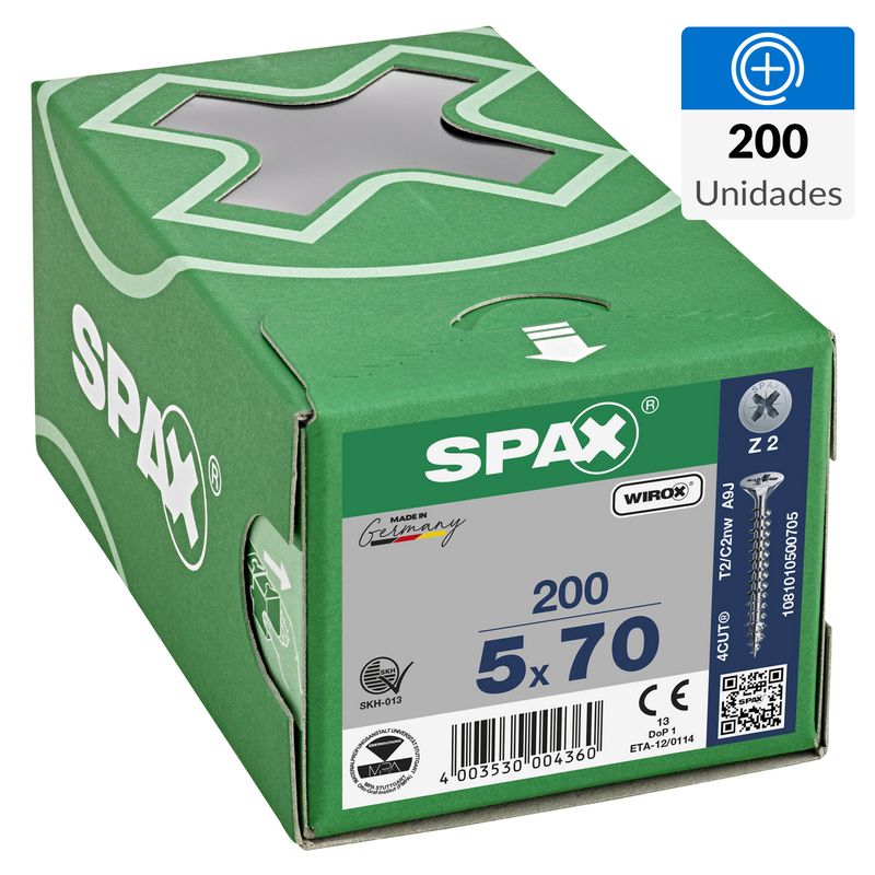 SPAX AMERICAN SCREW - Tornillo Tirafondo Cabeza Plana Madera Aglomerada 70 mm 5 mm 200 Unidades