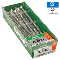 SPAX AMERICAN SCREW - Tornillo Tirafondo Cabeza Plana Madera Aglomerada 200 mm 8 mm 20 Unidades