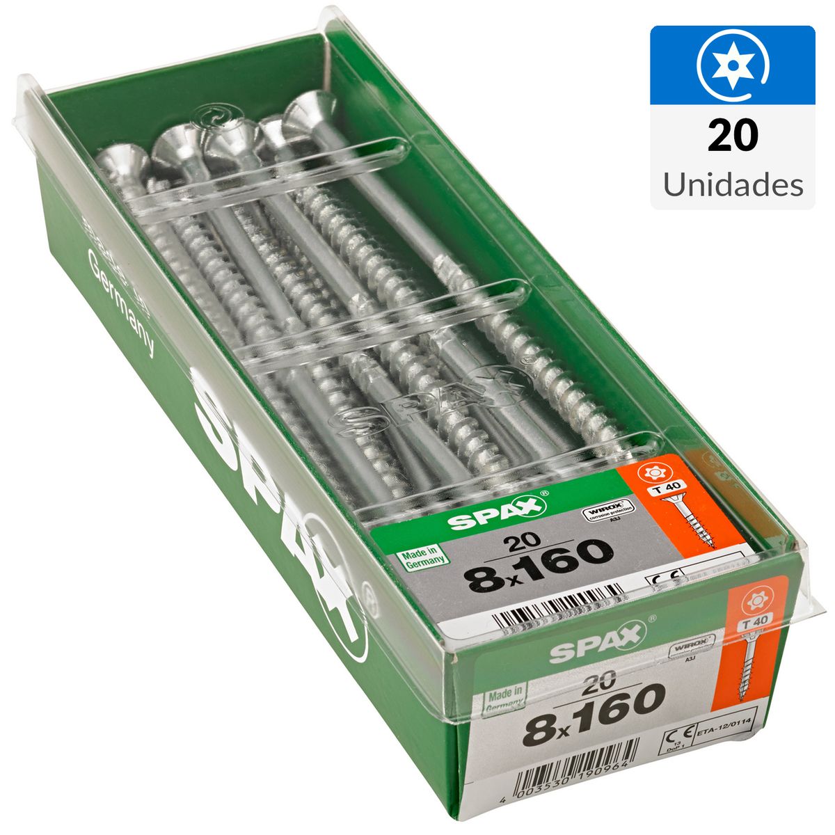 SPAX AMERICAN SCREW - Tornillo Tirafondo Madera Aglomerada 160 mm 8 mm 20 unidad(es)