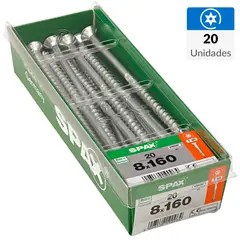 SPAX AMERICAN SCREW - Tornillo Tirafondo Cabeza Plana Madera Aglomerada 160 mm 8 mm 20 Unidades