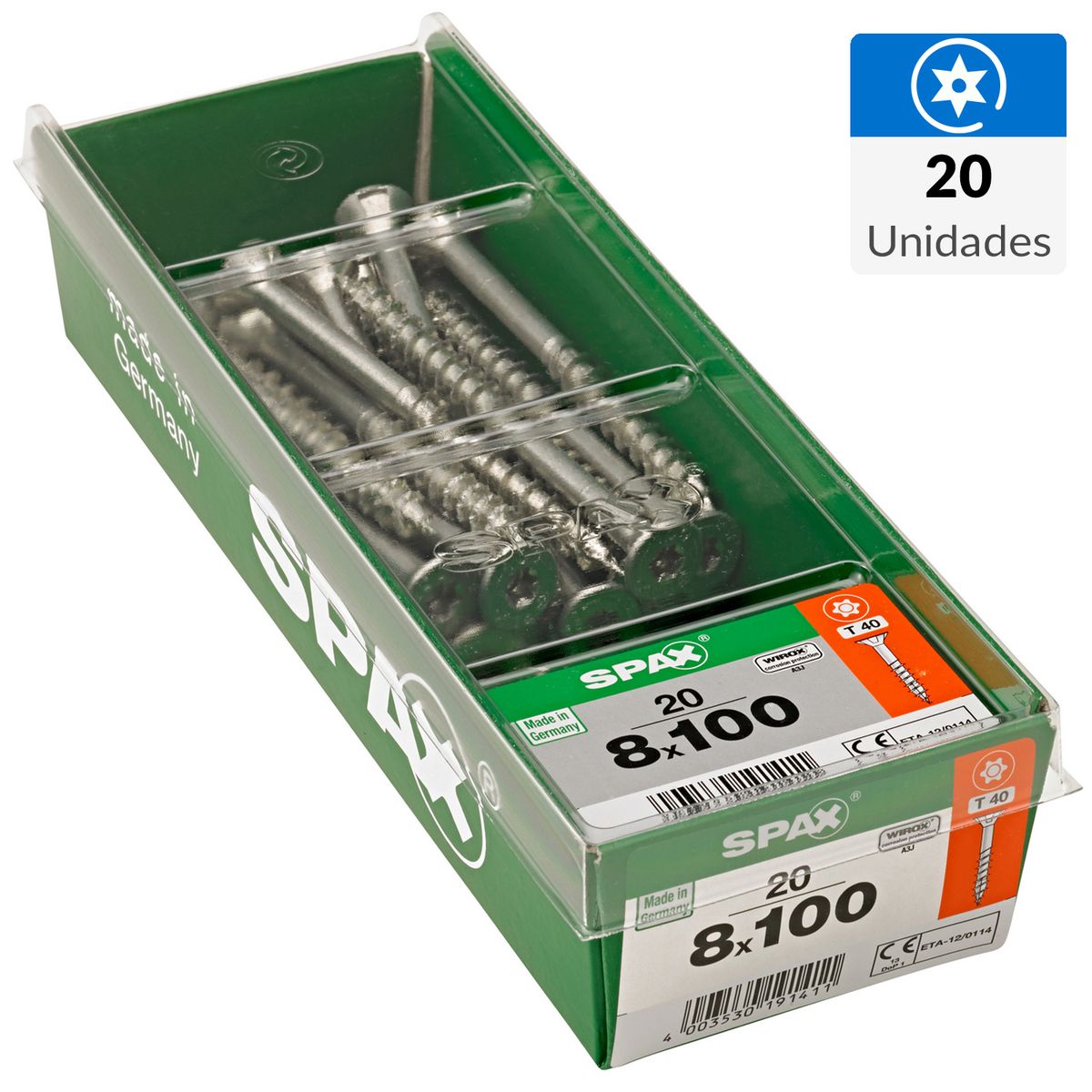 SPAX AMERICAN SCREW - Tornillo Tirafondo Madera Aglomerada 100 mm 8 mm 20 unidad(es)
