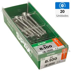 SPAX AMERICAN SCREW - Tornillo Tirafondo Cabeza Plana Madera Aglomerada 100 mm 8 mm 20 Unidades