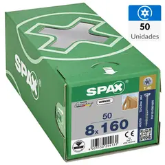 SPAX AMERICAN SCREW - Tornillo Tirafondo Cabeza Plana Madera Aglomerada 160 mm 8 mm 50 Unidades