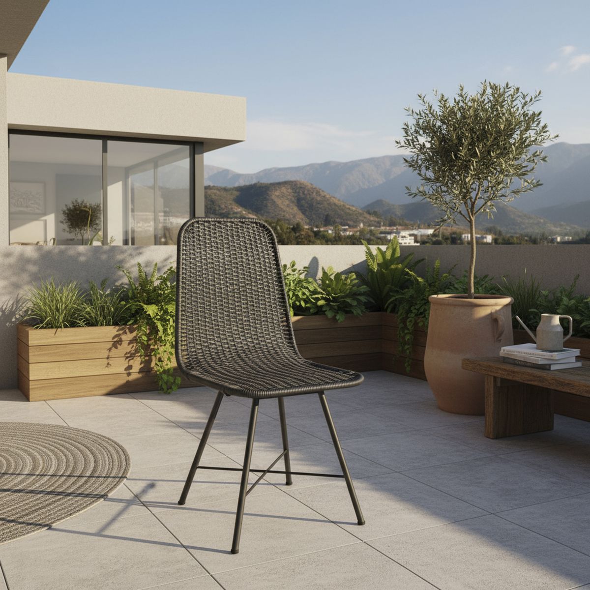 GENERICO - Silla para Terraza Mimbre In Negro 90x43x43 cm