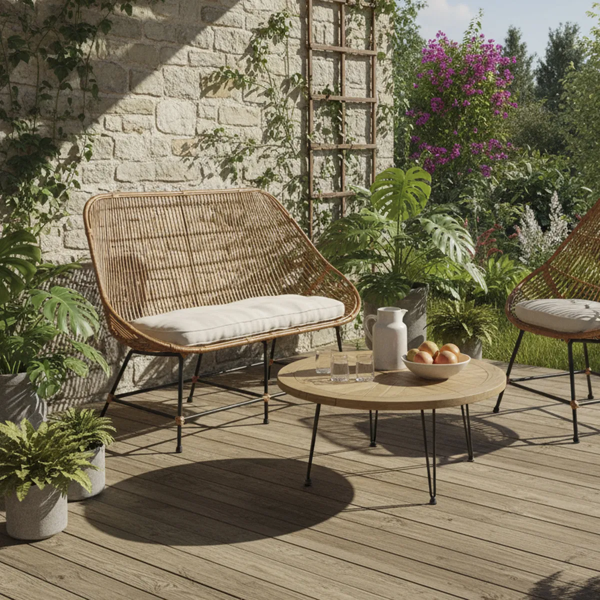 GENERICO - Sofá para Terraza Mimbre Lengua palito Camel 90x120x120 cm