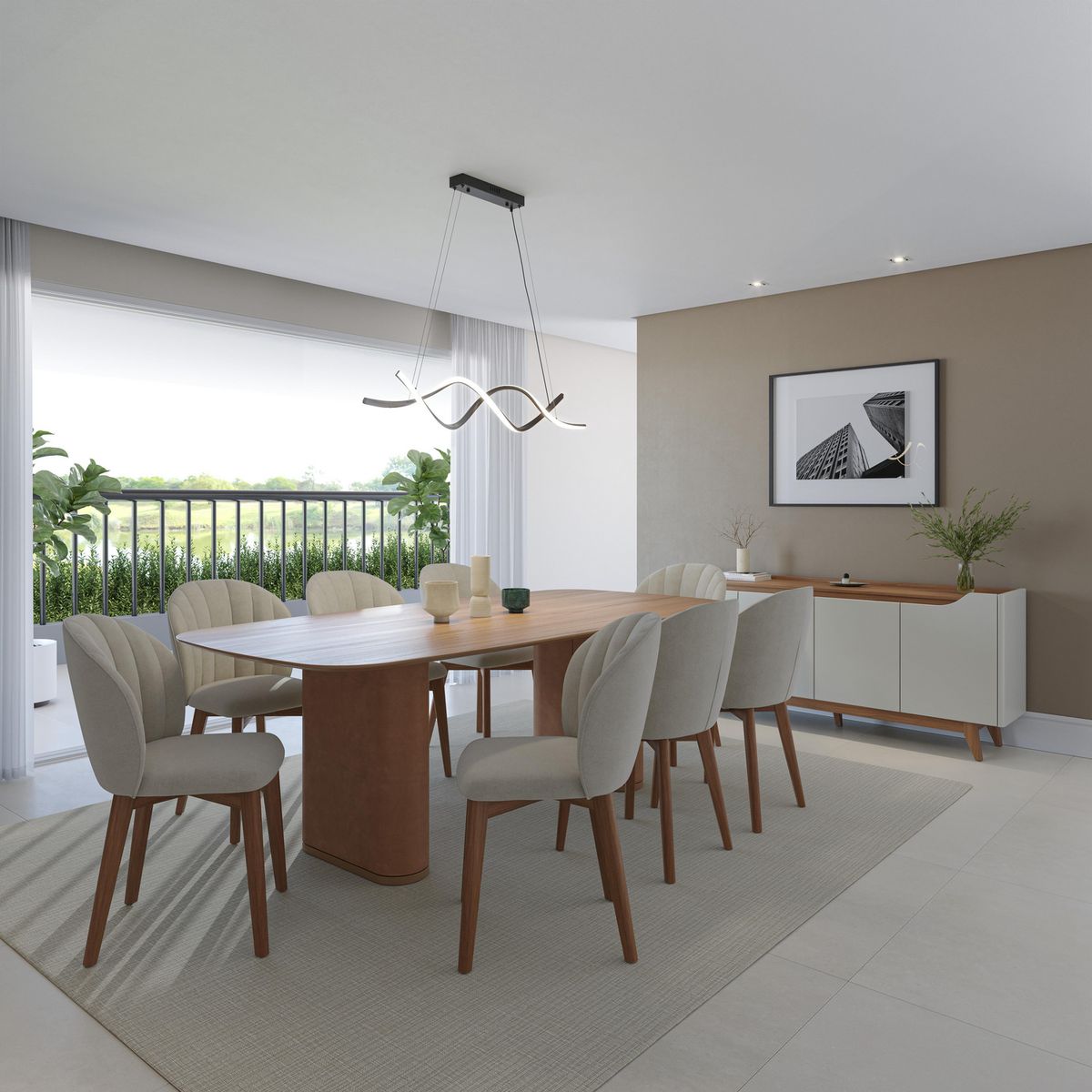 DECOCASA - Juego de Comedor Lintz 8 Sillas Mesa Rectangular 110x75x218 cm Canela