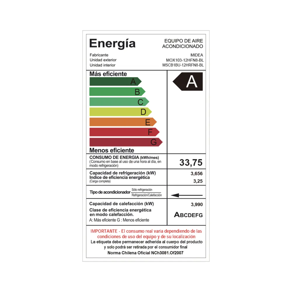 Midea Breezeless 12K 12000 BTU Frío/Calor Inverter Blanco, foto 13