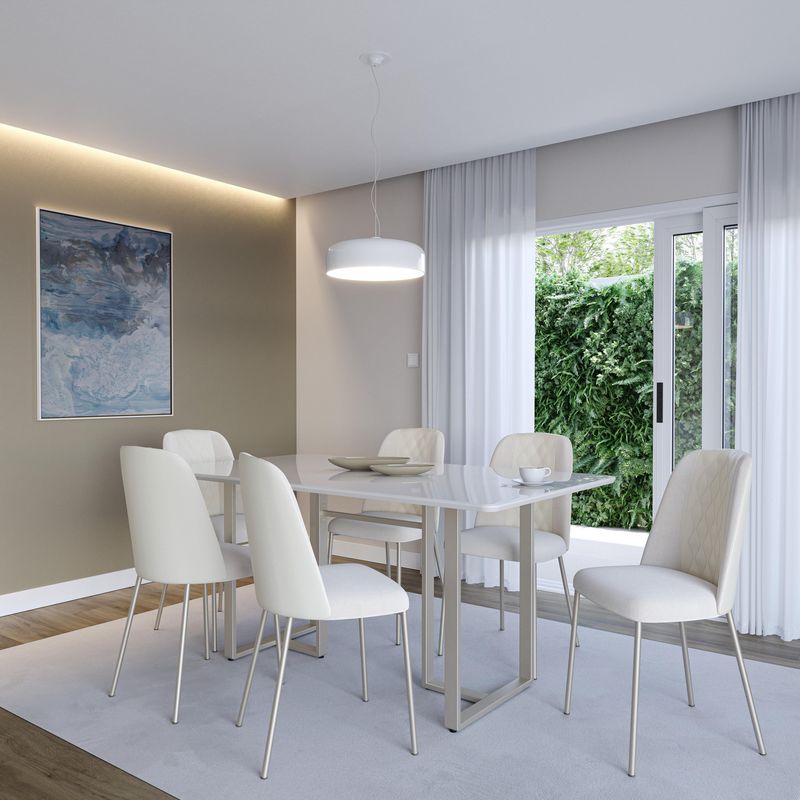 DECOCASA - Juego de Comedor Arcadia 6 Sillas Mesa Rectangular 90x80x184 cm Blanco
