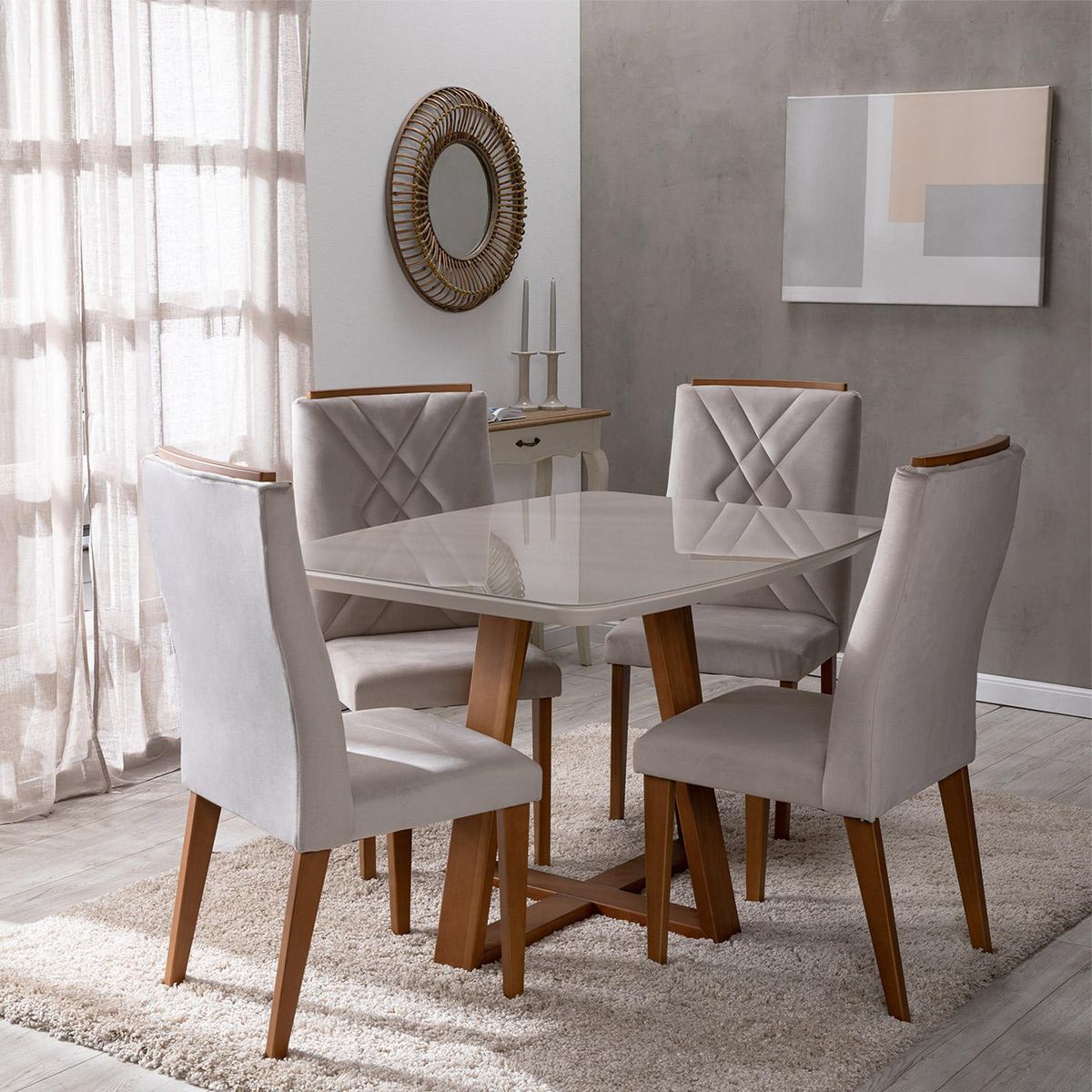 DECOCASA - Juego de Comedor Bennet 4 Sillas Mesa Rectangular 89,5 x 77,4 x 115,5 cm Café/Blanco