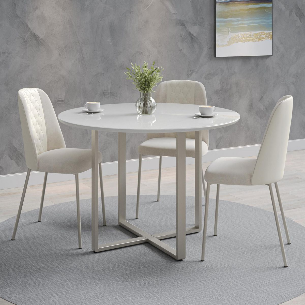 DECOCASA - Juego de Comedor Arcadia 4 Sillas Mesa Redonda 108x77 x108 cm Blanco