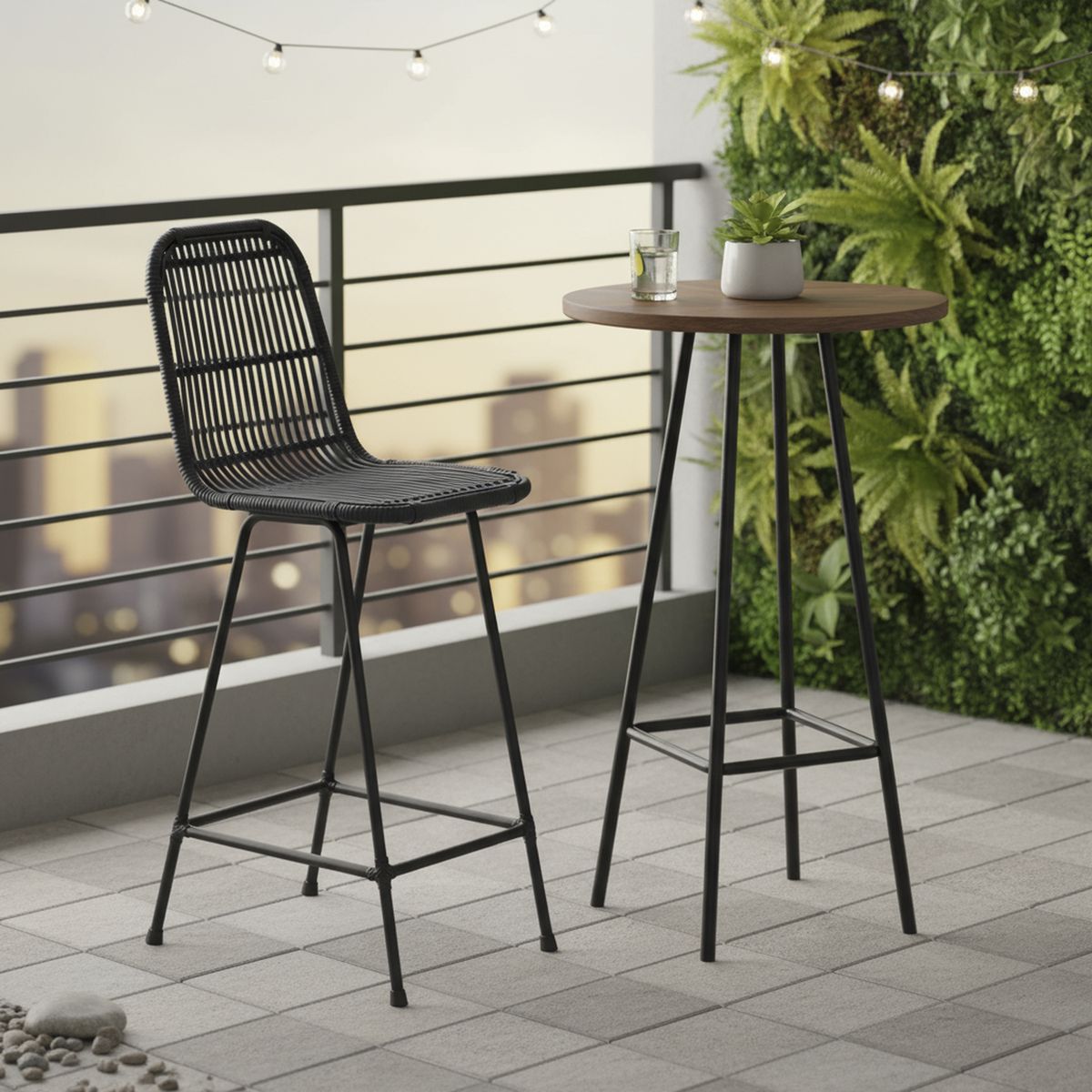 GENERICO - Taburete para Terraza Mimbre Varilla Negro 99x36x36 cm