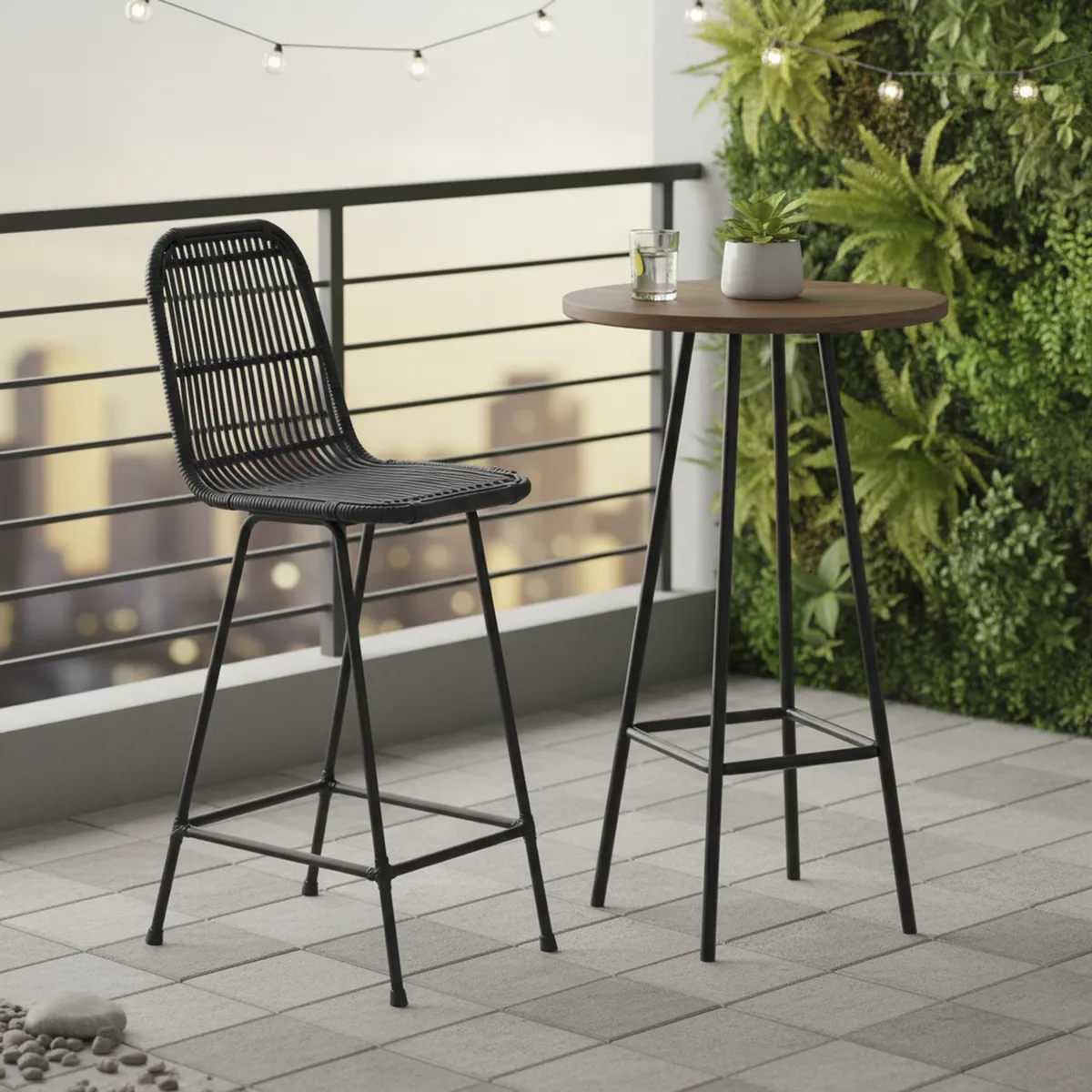 GENERICO - Taburete para Terraza Mimbre Varilla Negro 99x36x36 cm