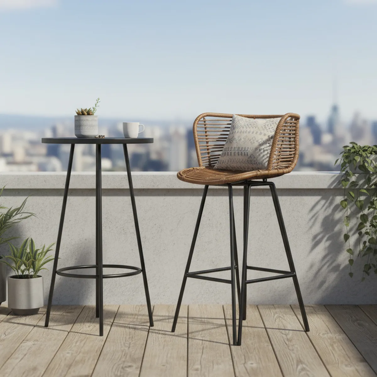 GENERICO - Taburete para Terraza Mimbre Curvo Camel 89x38x38 cm