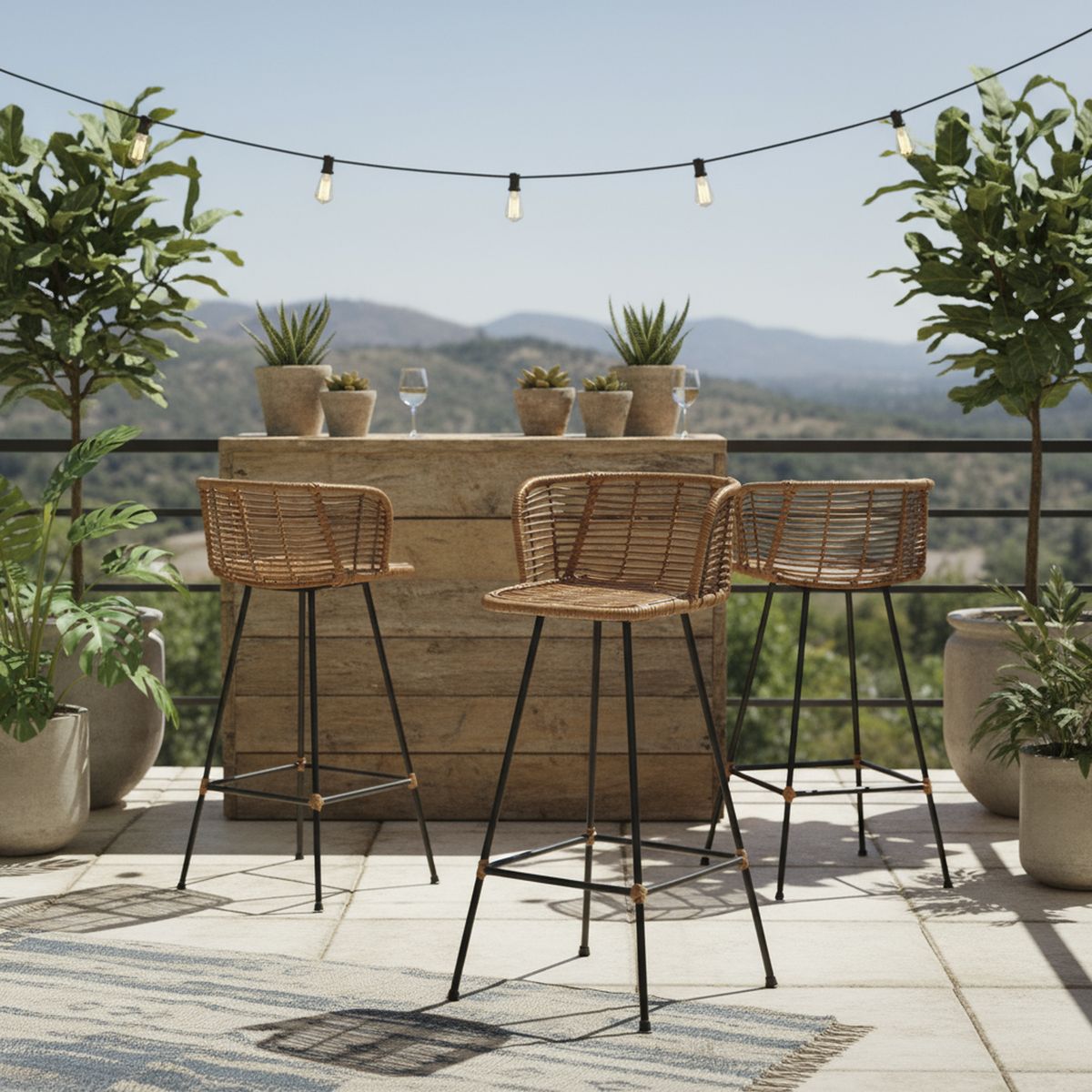 GENERICO - Taburete para Terraza Mimbre Curvo Camel 89x38x38 cm