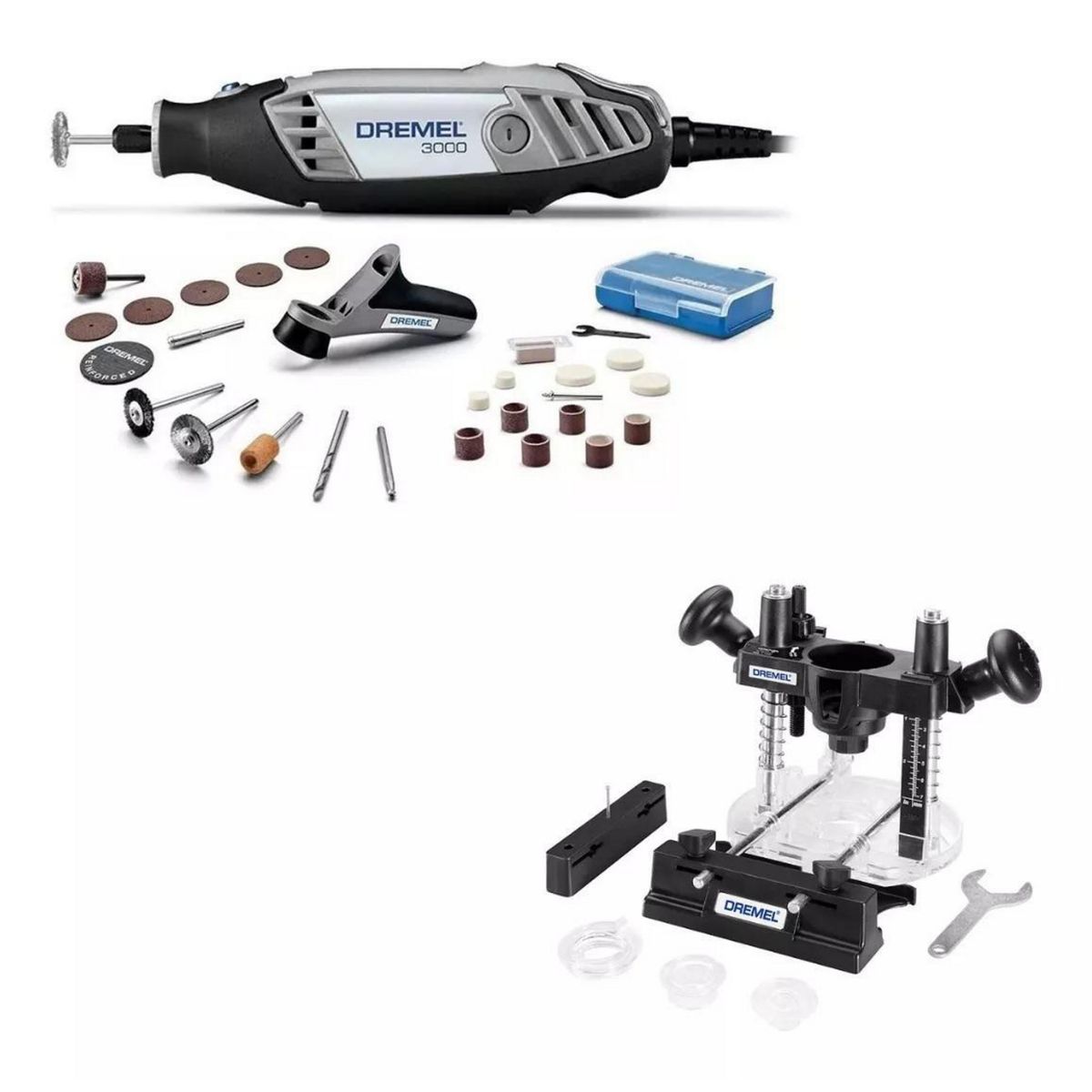 DREMEL - Herramienta Multipropósito con 26 Accesorios/Base para Fresar