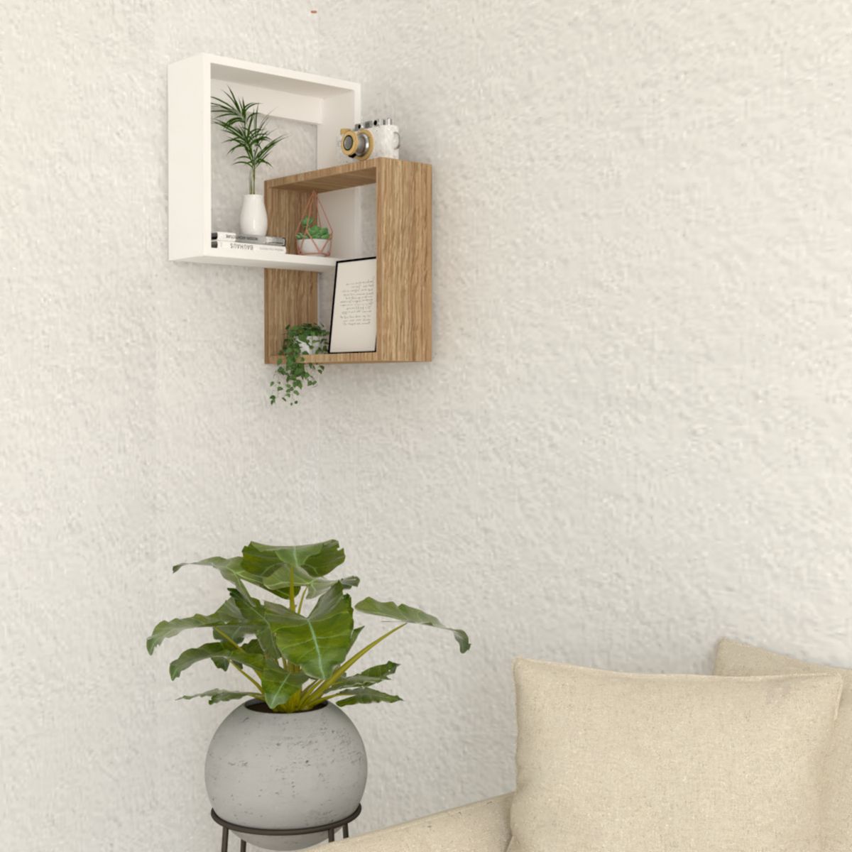 TUHOME - Repisa Deia MDP 3 Nivel(es) 49.5x49.5x10 cm Café Claro/Blanco