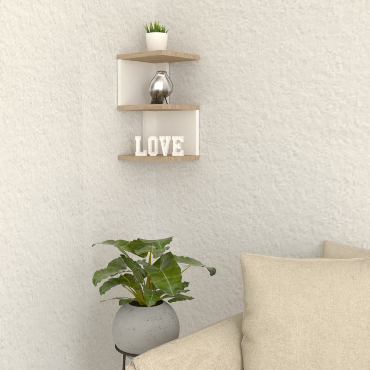 TUHOME - Repisa Índigo MDP 2 Nivel(es) 52x36.5x10 cm Blanco/Natural