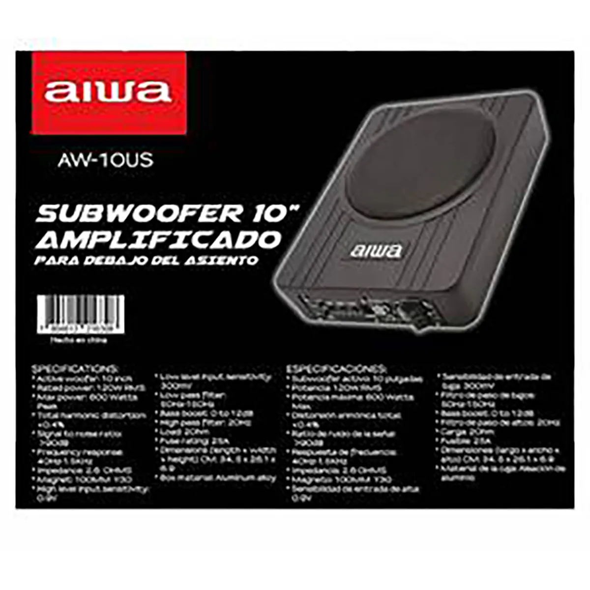 AIWA - Subwoofer Plano Aiwa 600w para Auto Negro 32x39x12 cm