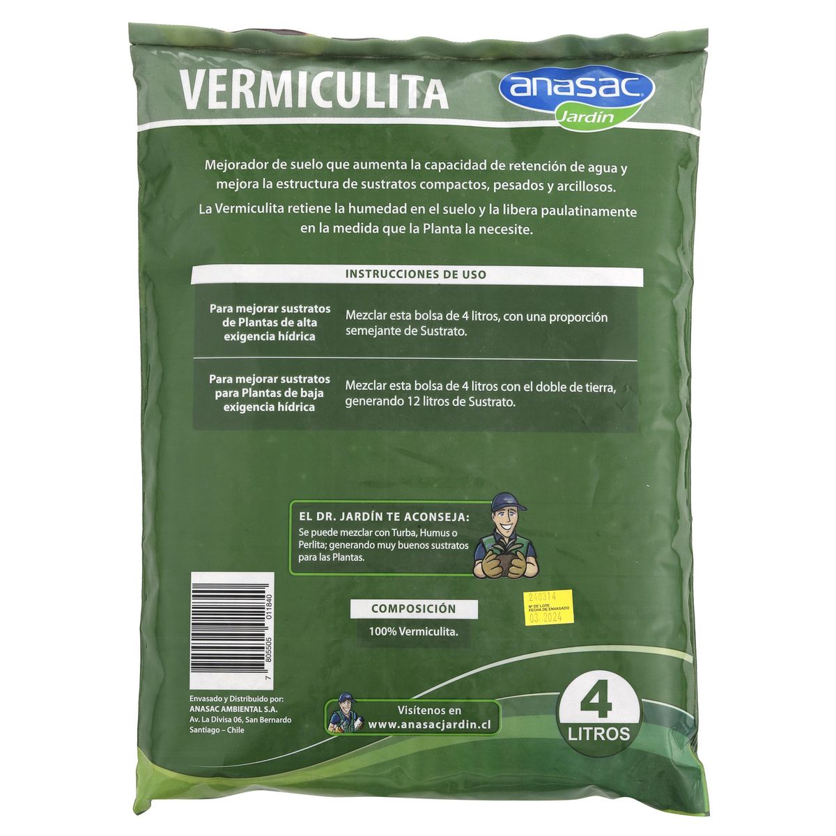 ANASAC - Vermiculita mejorador de suelo 4 litros