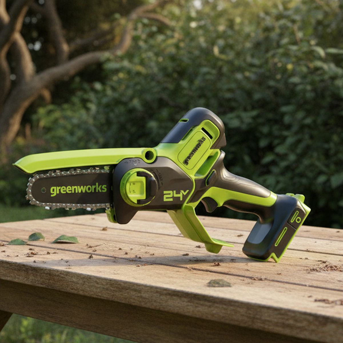 GREENWORKS - Motosierra Mini Inalámbrica 24 V 4"+ KIT