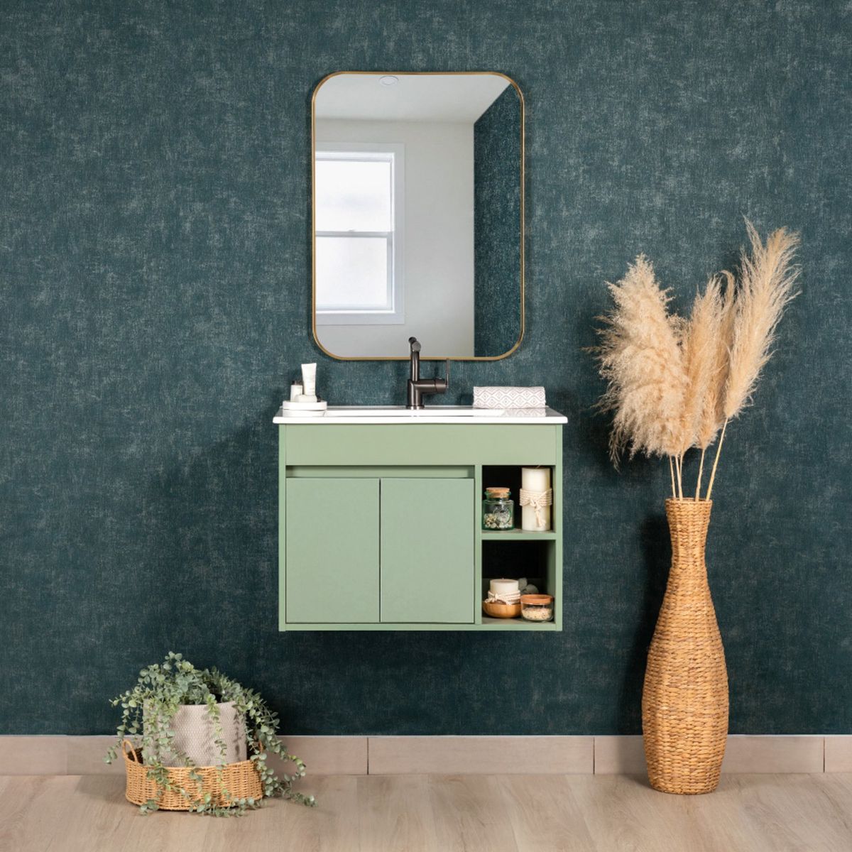 STRETTO - Mueble de Baño Lille Sage Green 61x50x46.5 cm