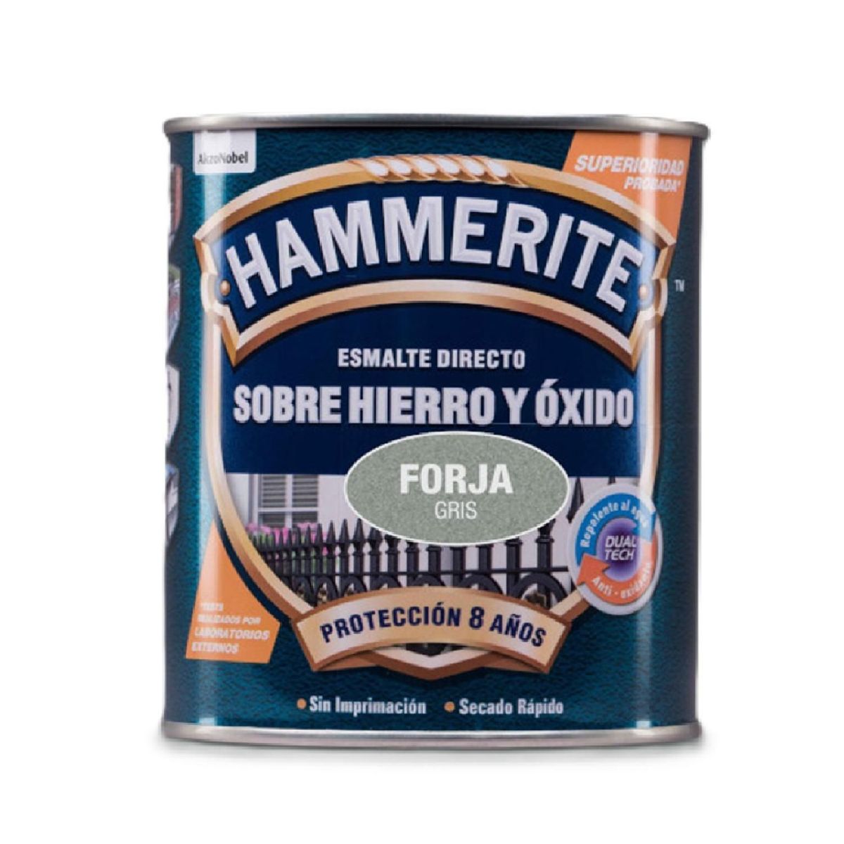 HAMMERITE - Esmalte Directo sobre Óxido Hidrorepelente Tarro 0.9 l Brillante Gris
