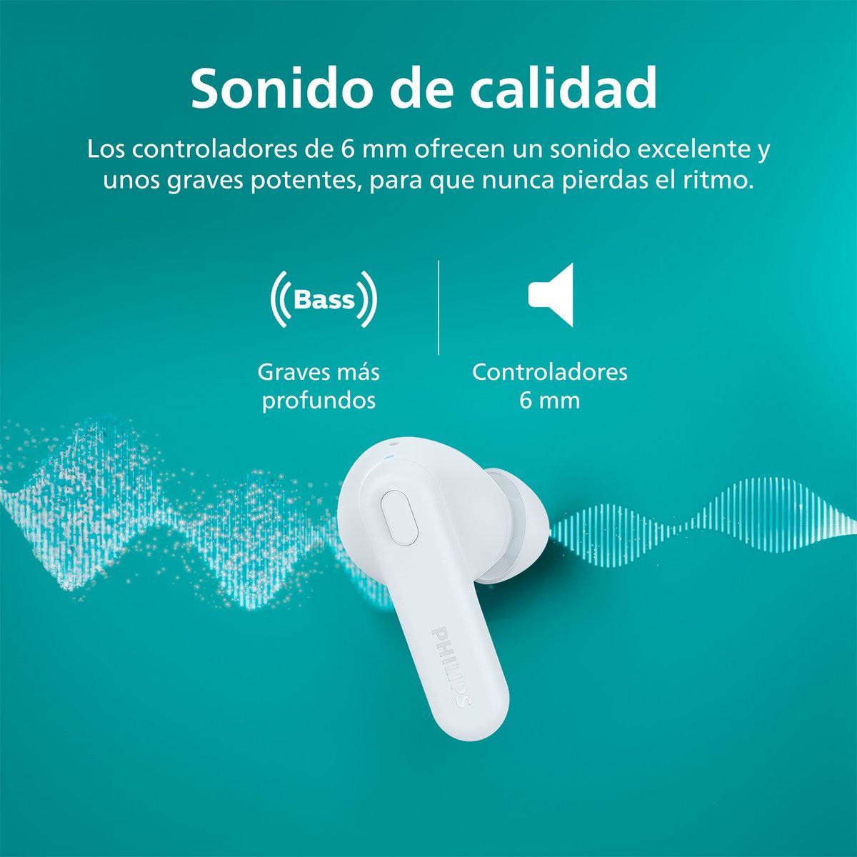 PHILIPS - Audífono Bluetooth Tat1108 Blanco