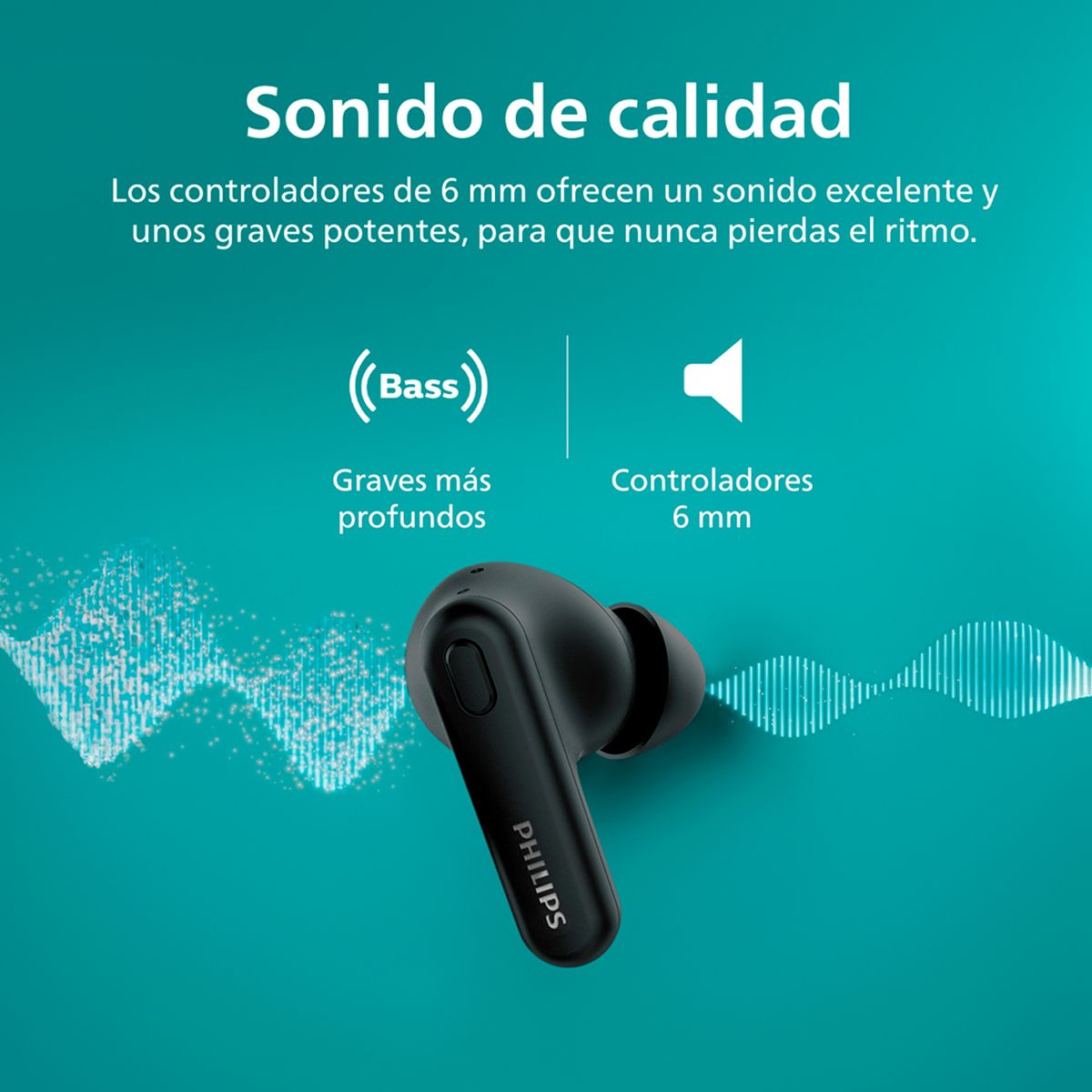 PHILIPS - Audífono Bluetooth Tat1108 Negro