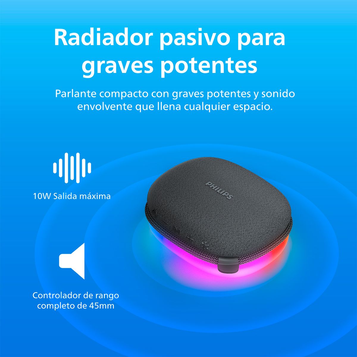 PHILIPS - Parlante Bluetooth con Luces Tas2307 Negro