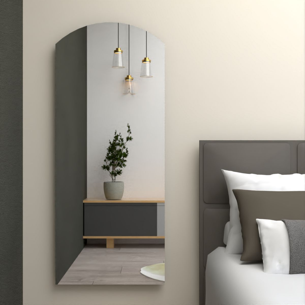 TUHOME - Espejo Baño Forma Semicírculo 130x50 cm Gris Oporto