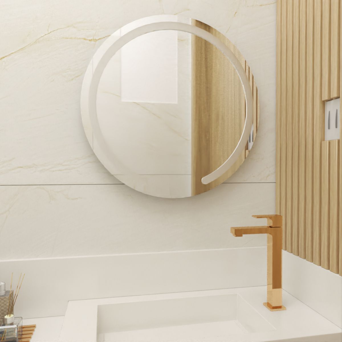 TUHOME - Espejo Baño Forma Redonda 60x60 cm Gris Ovalle