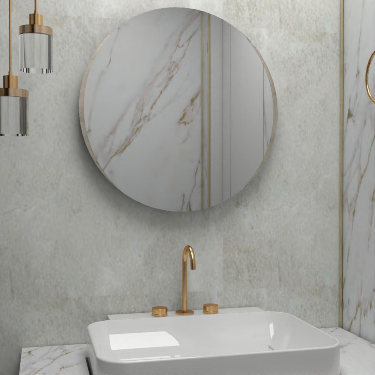 TUHOME - Espejo Baño Forma Redonda 60x60 cm Gris Dakota