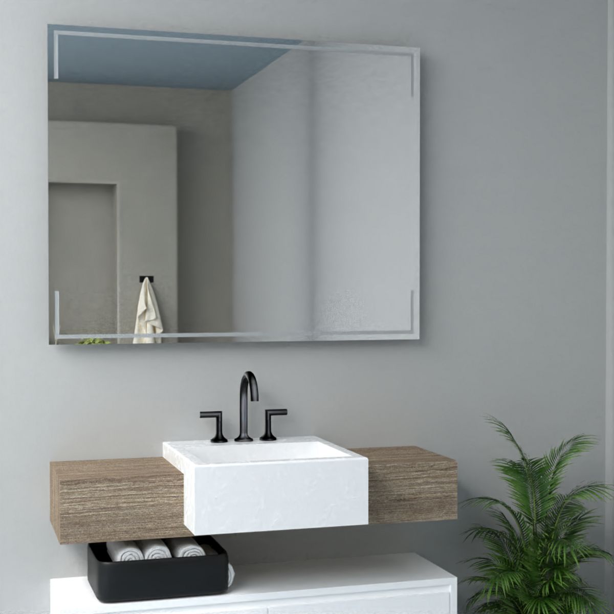 TUHOME - Espejo Baño Forma Rectangular 100x80 cm Gris Terranova