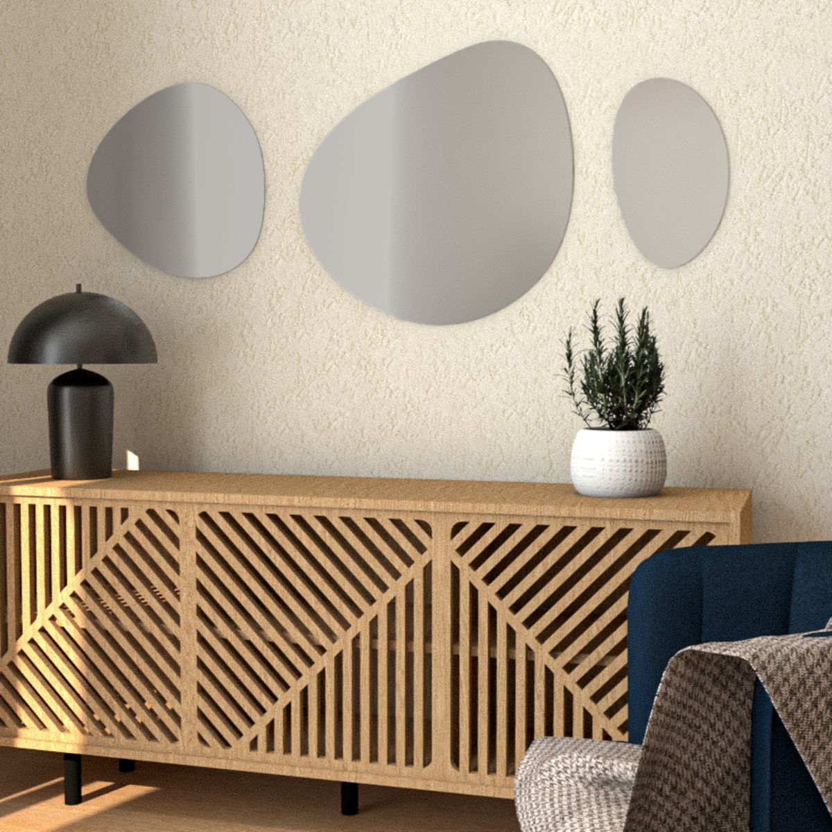 TUHOME - Espejo Baño Forma Semicírculo 60x50 cm Gris Gocce