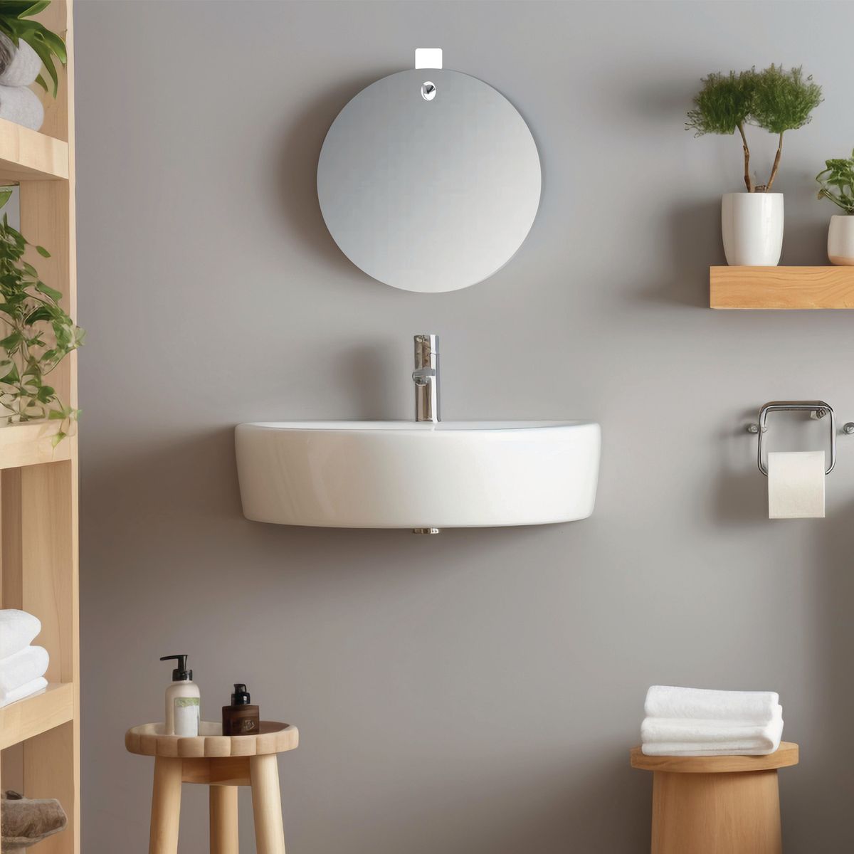 TUHOME - Espejo Baño Forma Redonda 25x25 cm Gris Terra