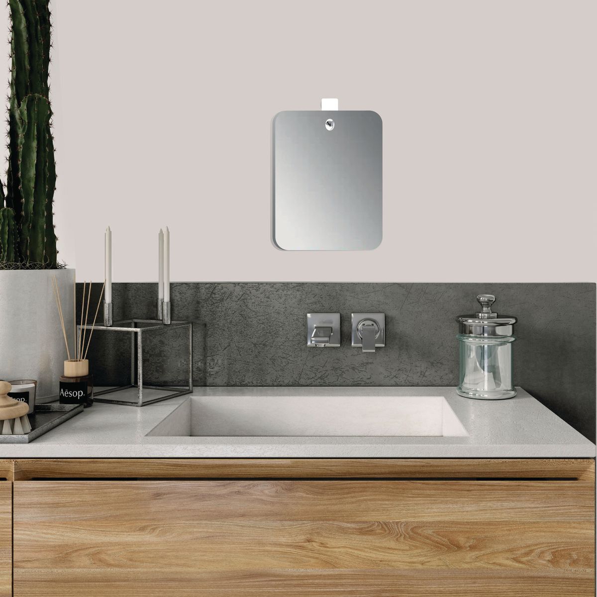 TUHOME - Espejo Baño Forma Semicírculo 20x28 cm Gris Basic