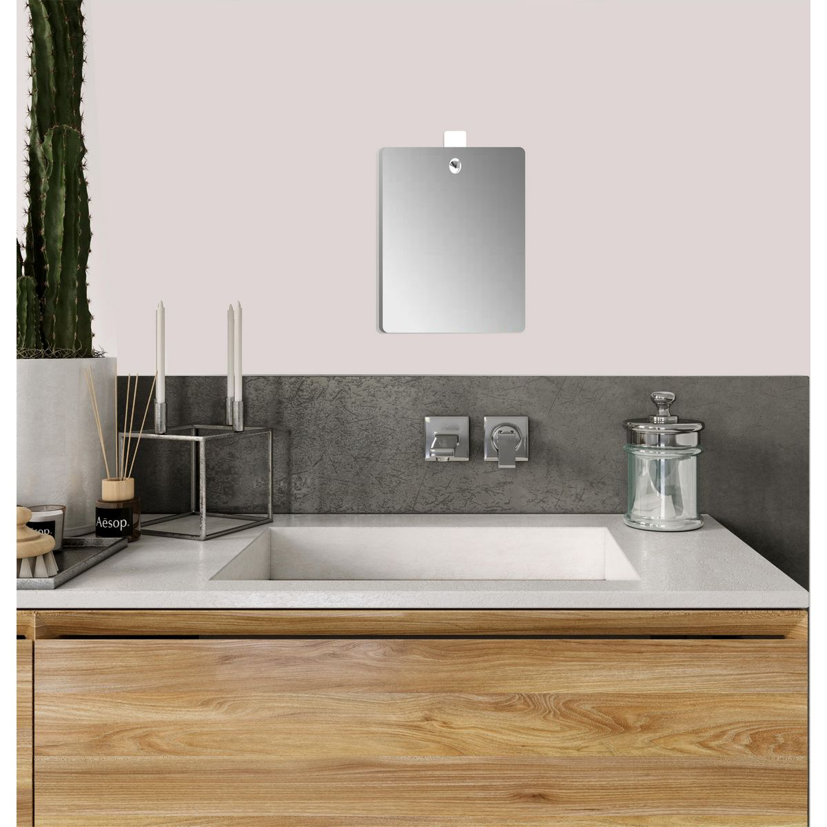 TUHOME - Espejo Baño Forma Semicírculo 20x28 cm Gris Basic