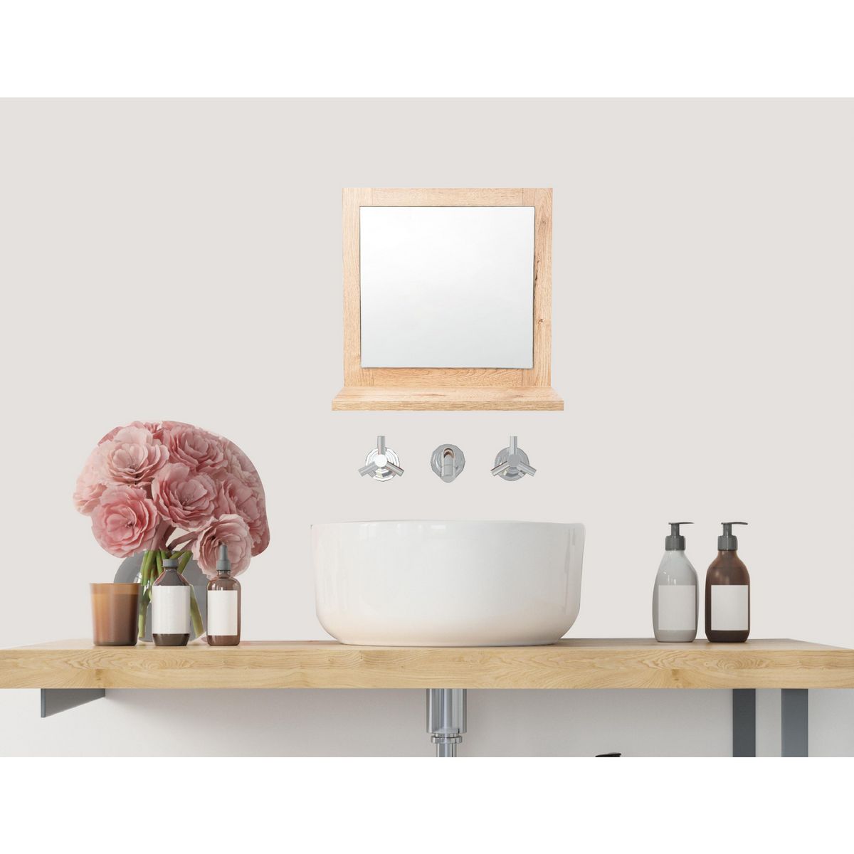 TUHOME - Espejo Baño Forma Rectangular 35x35 cm Café Make-Up