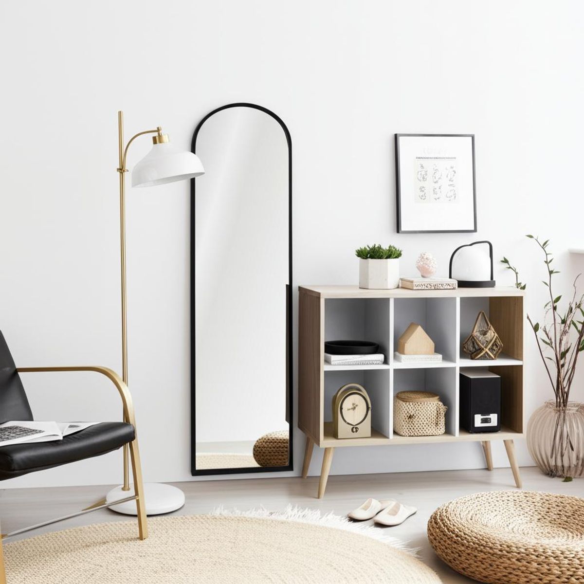 RONDA - Espejo de Pie Decorativo Forma Cilindro 40x150 cm Negro Pedestal