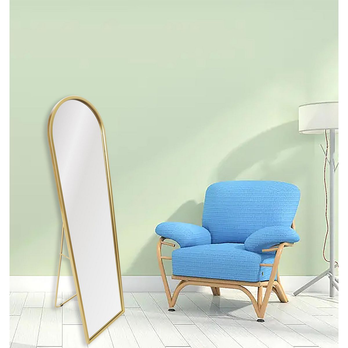 RONDA - Espejo Pedestal Decorativo Forma Arco 40x150 cm Dorado