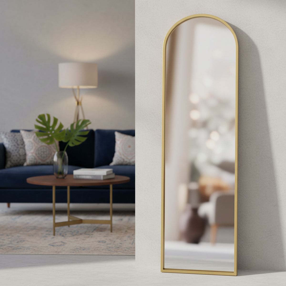 RONDA - Espejo Pedestal Decorativo Forma Arco 40x150 cm Dorado
