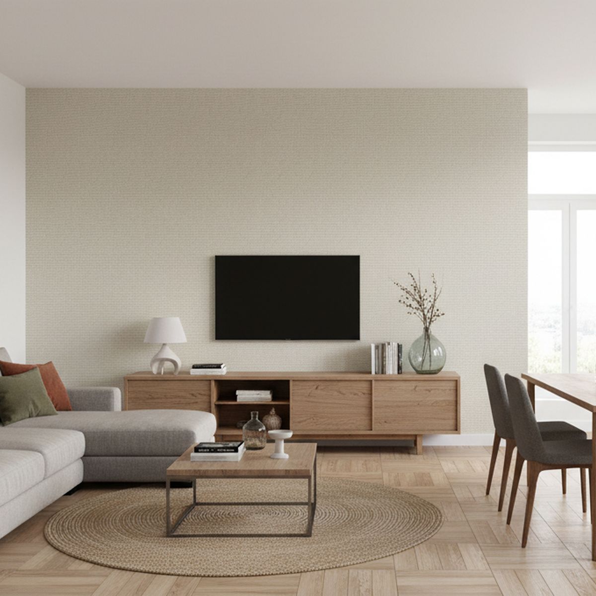 ONEDECO - Papel Mural Junco Blanco 14 m2