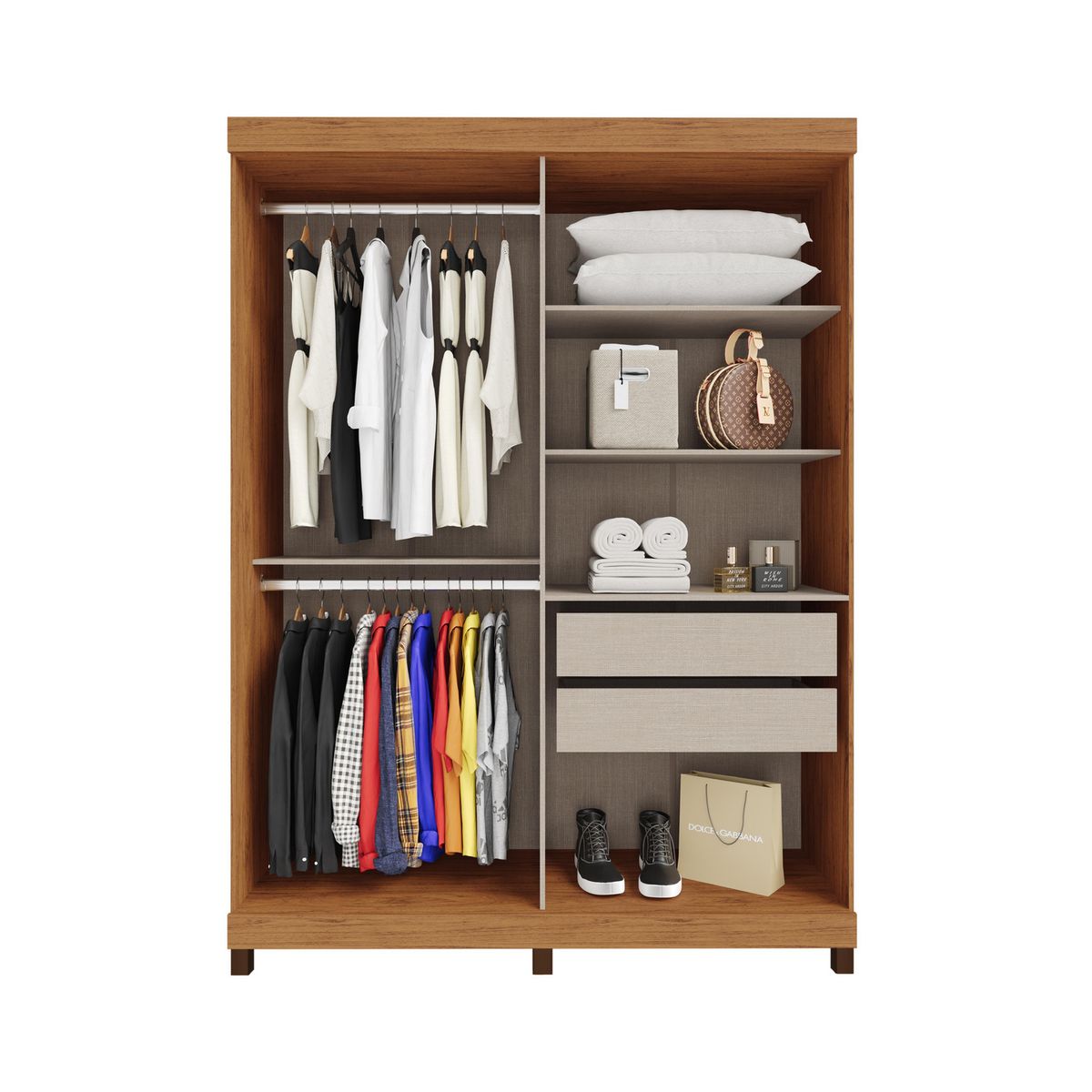 DI PORETTI - Clóset Adam 2 Puerta(s) 2 Cajón(es) 3 Repisa(s) 160x200x52.5 cm Blanco/Café