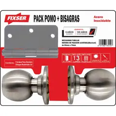 FIXSER - Pack Pomo Bisagras Cerradura de dormitorio Tubular Gris