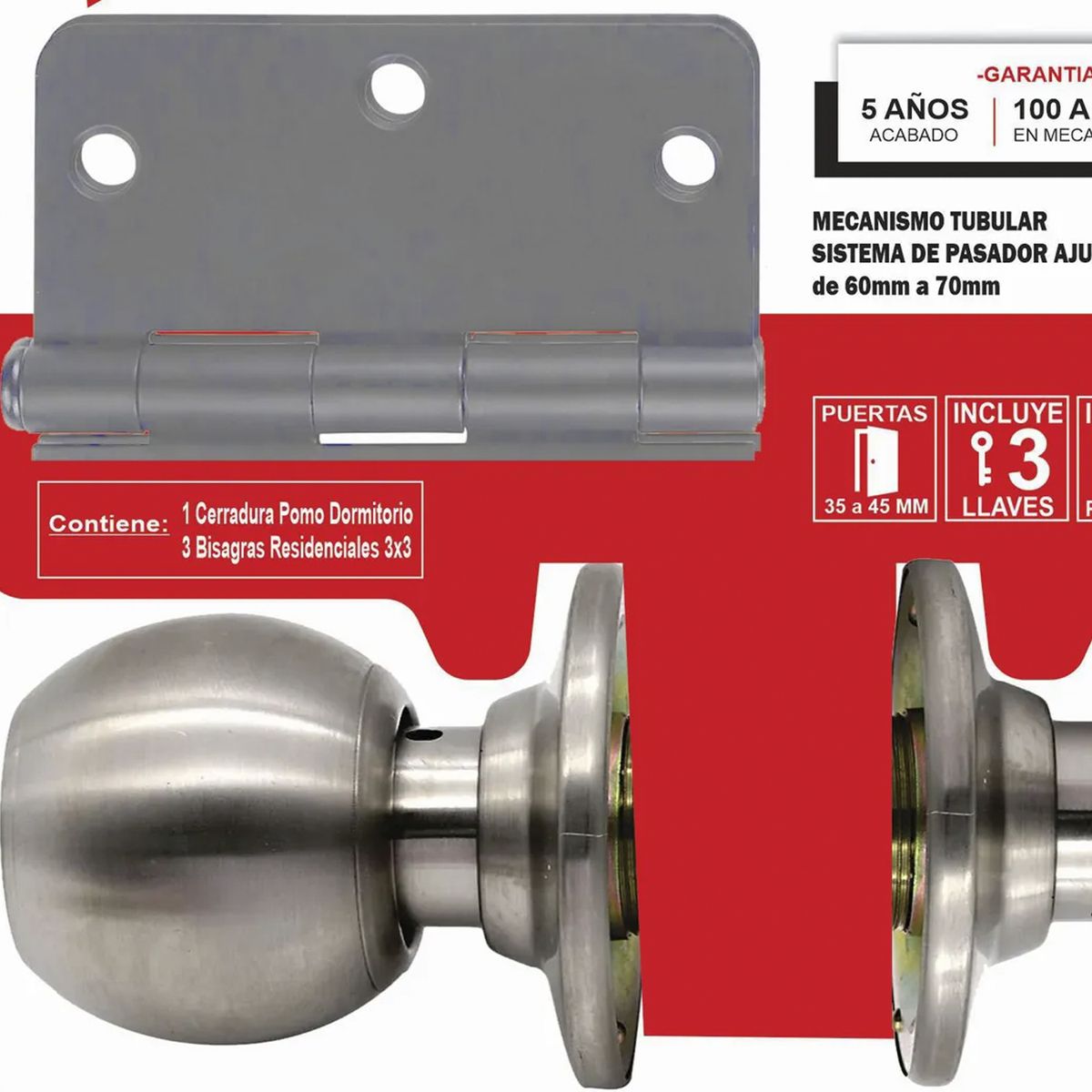 FIXSER - Pack Pomo Bisagras Cerradura de dormitorio Tubular Gris 