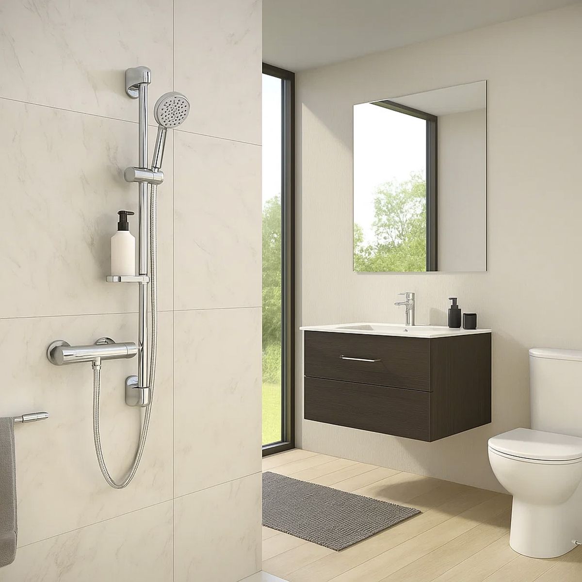 CORSOVALV - Barra Ducha Deslizable Inoxidable con Soporte y Jabonera